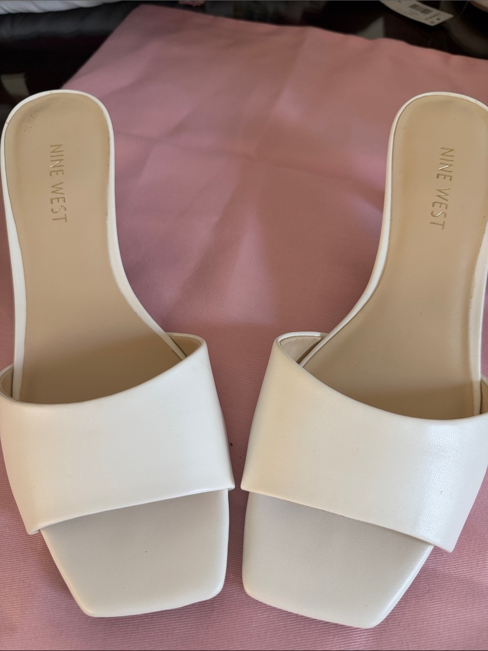 Nine West White Square-Toe Slide Mules